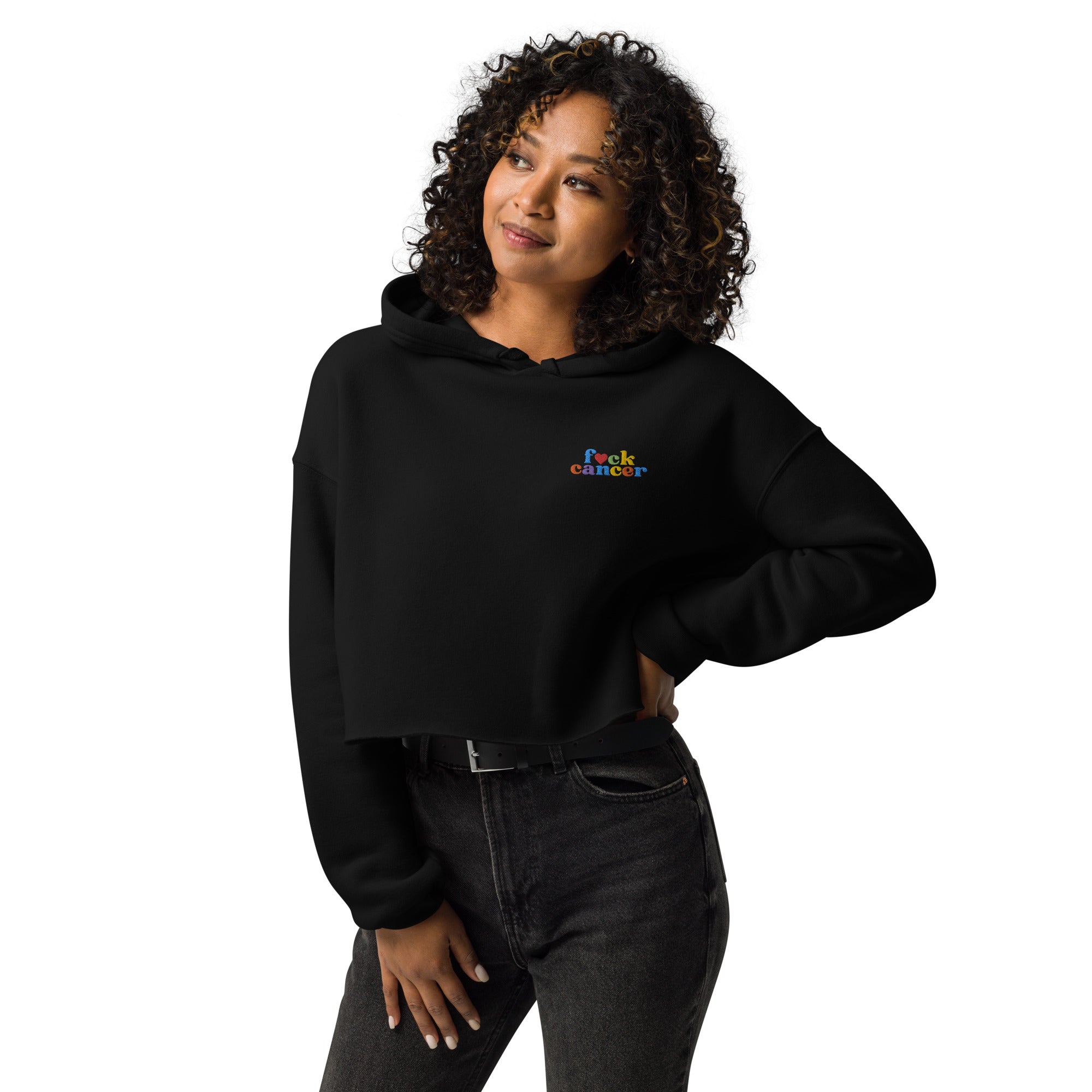 F*ck Cancer Crop Hoodie - Inspirational & Cozy Cancer Awareness Apparel for Cancer Warriors | Chemo Kits