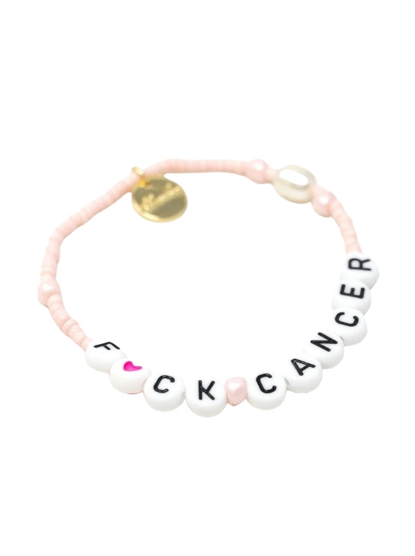 Fuck Cancer Pink and Pearl Beaded Bracelet