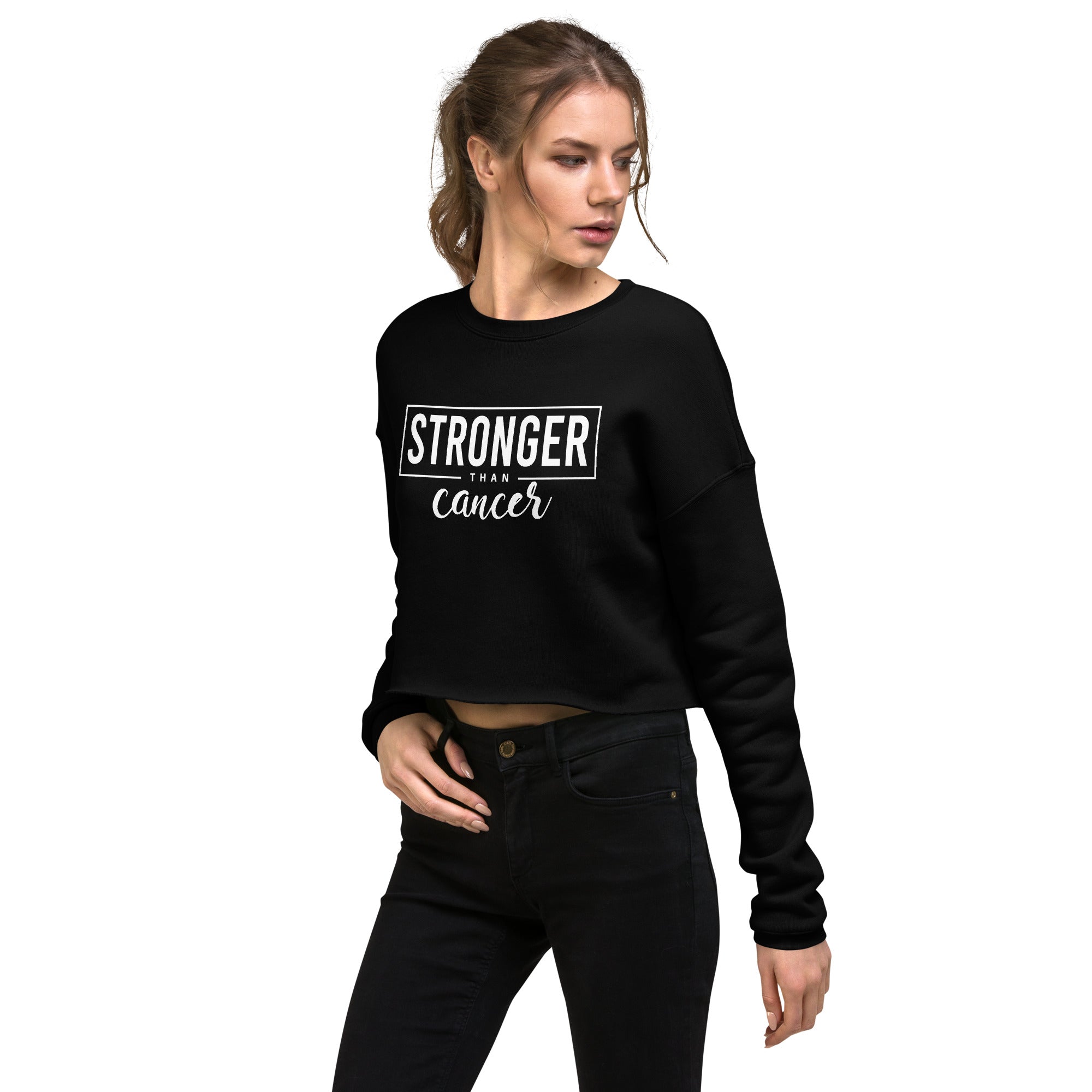 Stronger Than Cancer Crop Sweatshirt - Inspirational & Cozy Cancer Awareness Apparel for Cancer Warriors | Chemo Kits