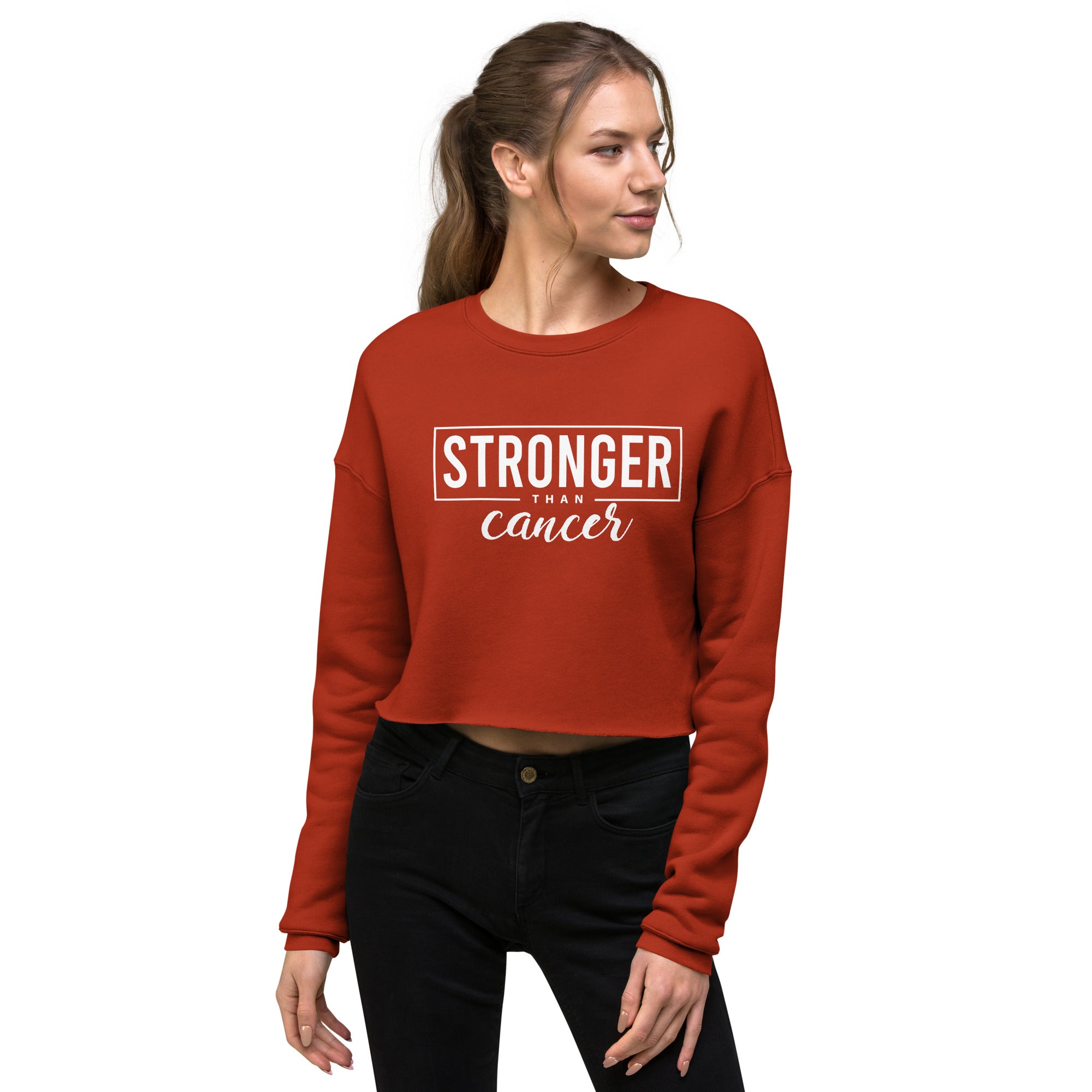 Stronger Than Cancer Crop Sweatshirt - Inspirational & Cozy Cancer Awareness Apparel for Cancer Warriors | Chemo Kits