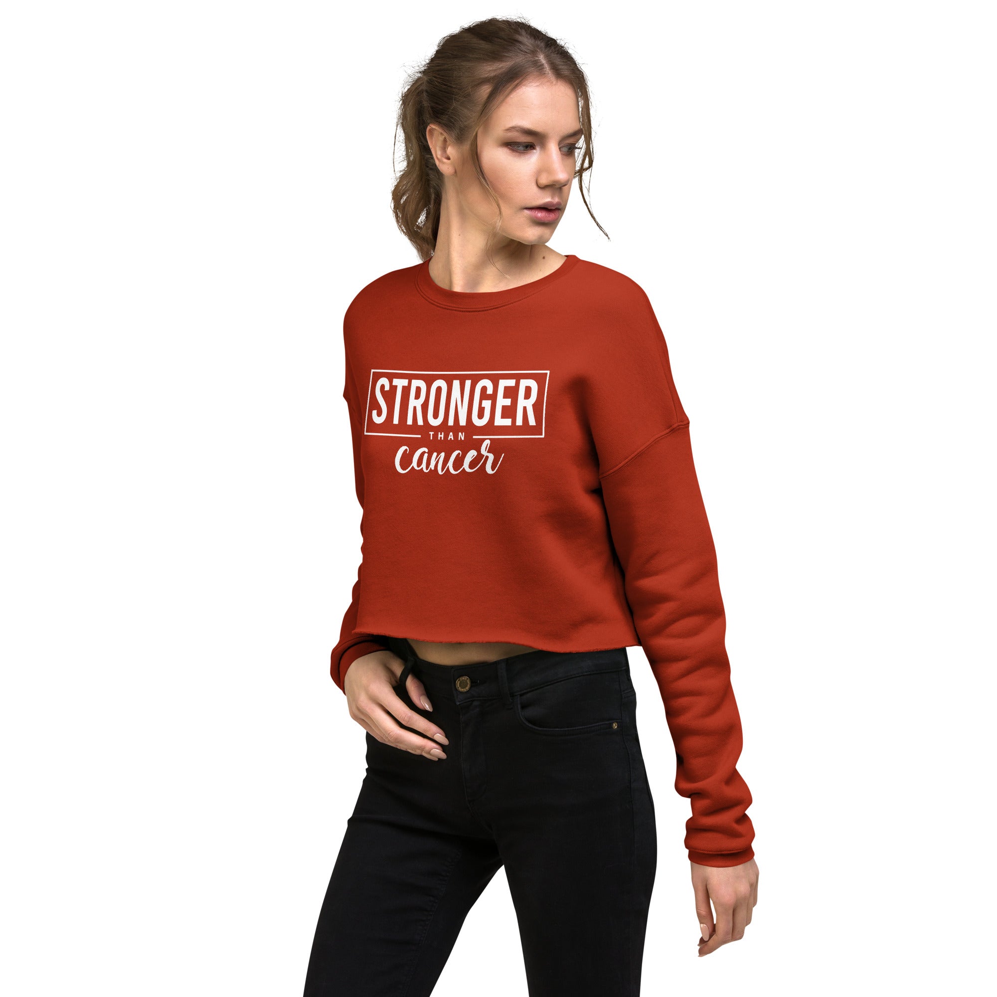 Stronger Than Cancer Crop Sweatshirt - Inspirational & Cozy Cancer Awareness Apparel for Cancer Warriors | Chemo Kits