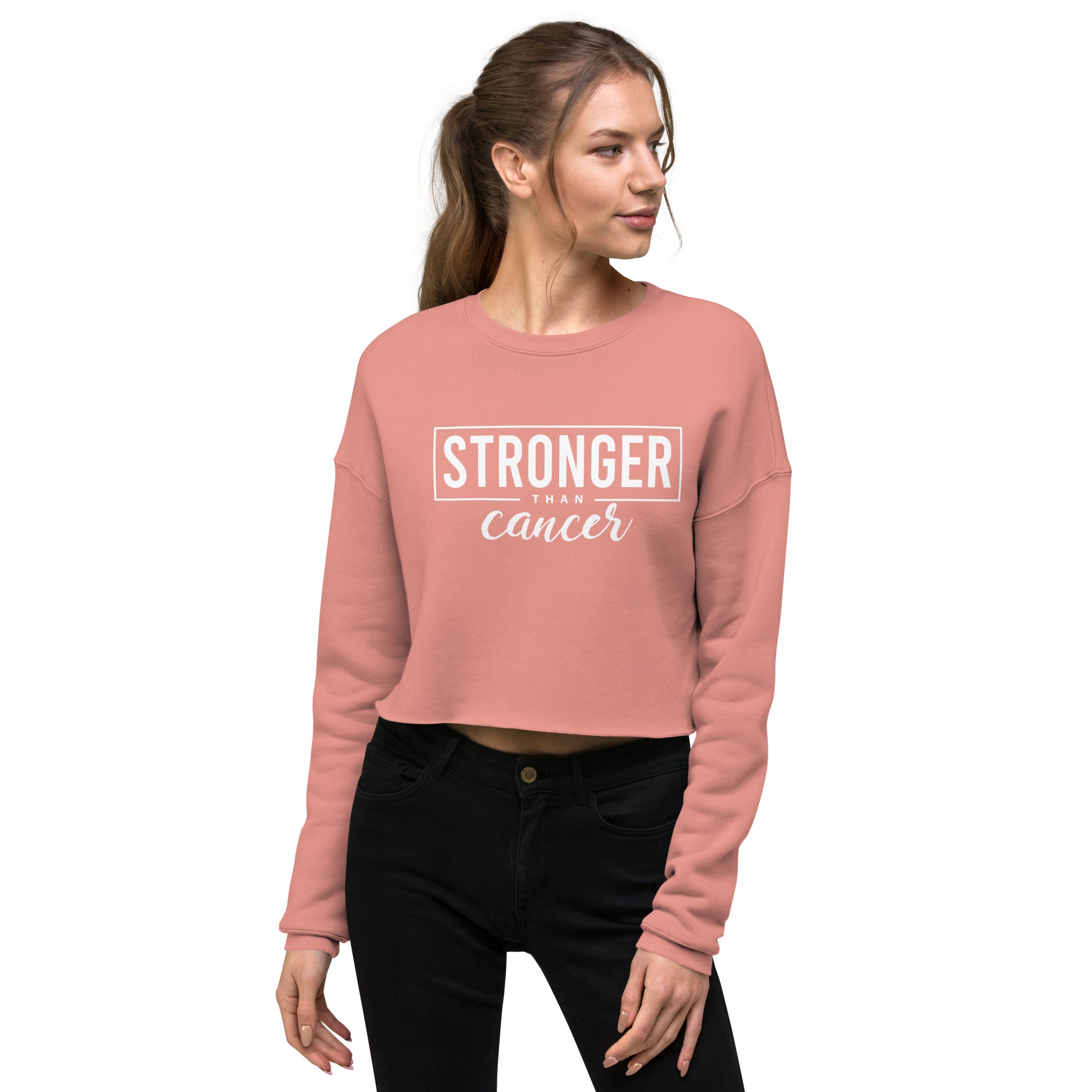 Stronger Than Cancer Crop Sweatshirt - Inspirational & Cozy Cancer Awareness Apparel for Cancer Warriors | Chemo Kits