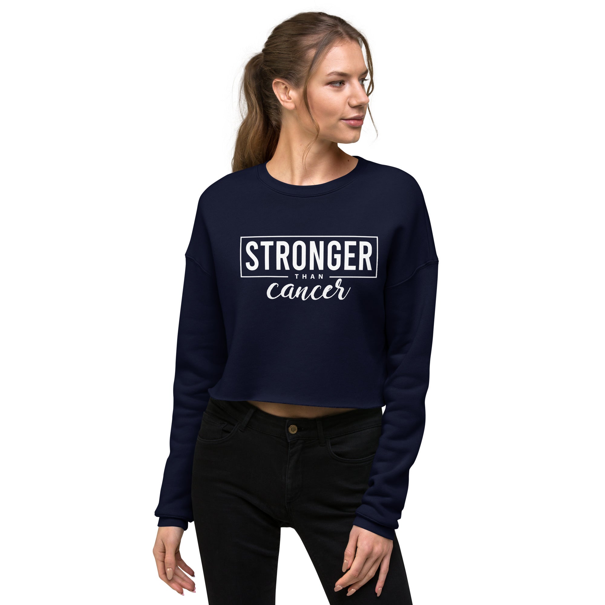 Stronger Than Cancer Crop Sweatshirt - Inspirational & Cozy Cancer Awareness Apparel for Cancer Warriors | Chemo Kits