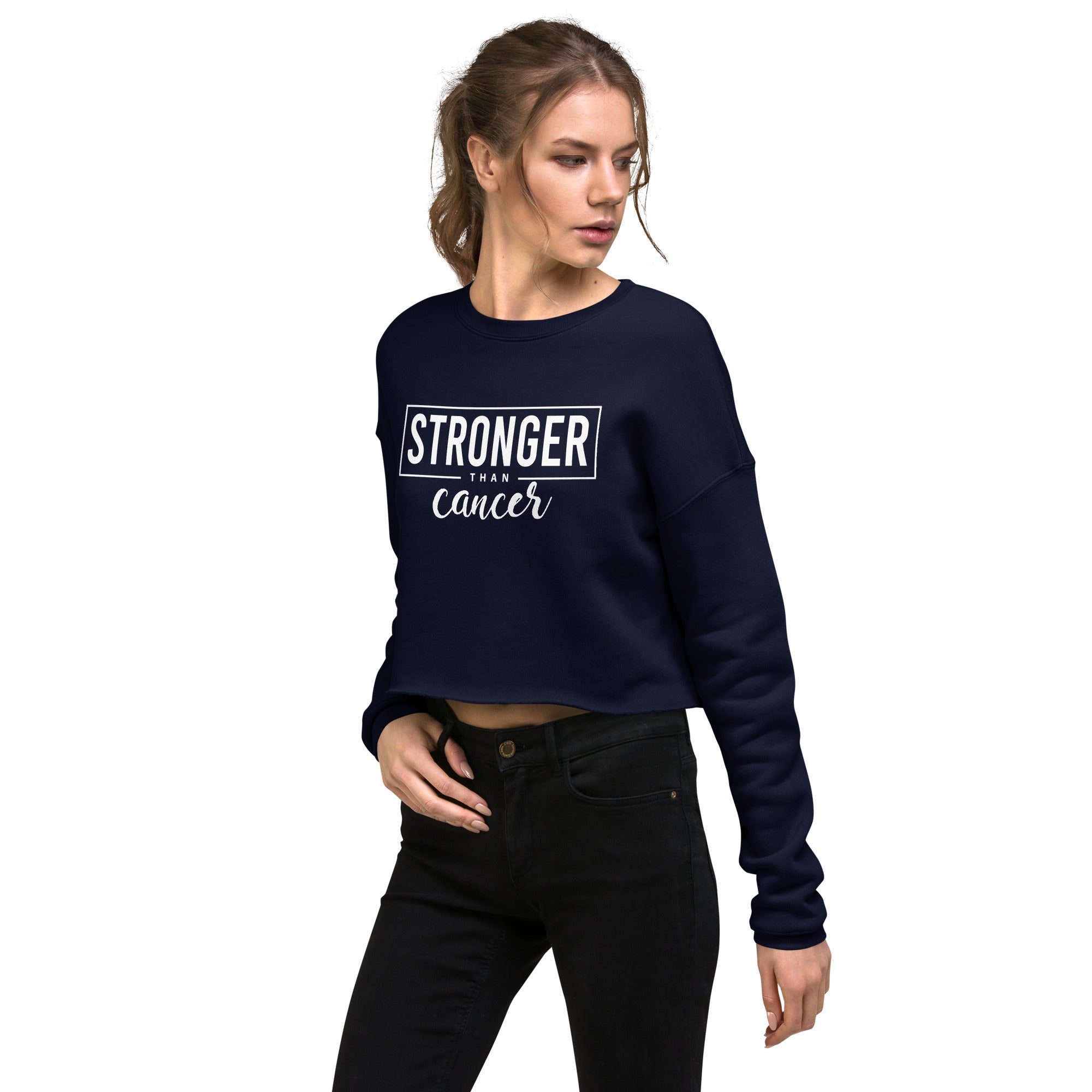 Stronger Than Cancer Crop Sweatshirt - Inspirational & Cozy Cancer Awareness Apparel for Cancer Warriors | Chemo Kits