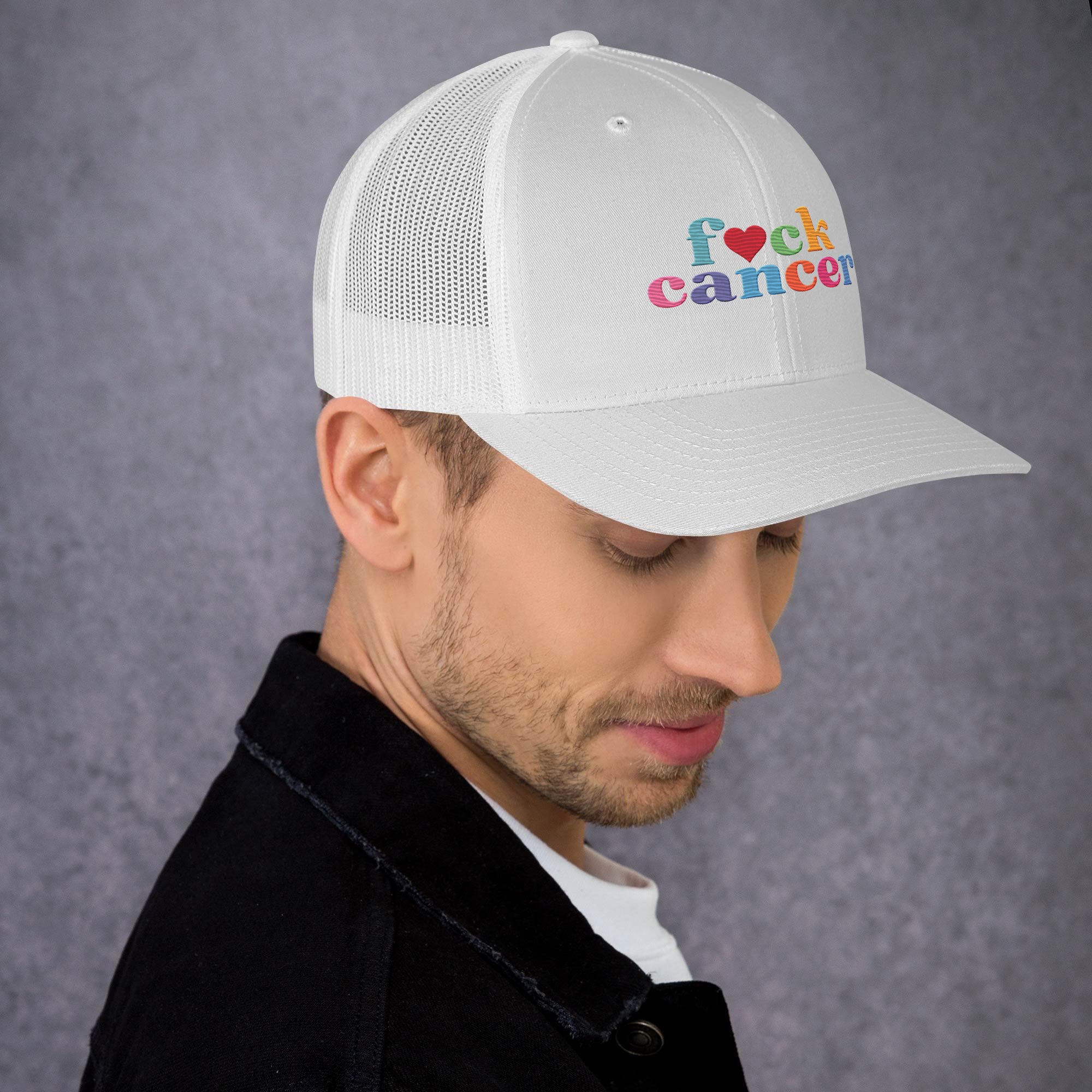 F*ck Cancer Retro Trucker Hat - Stylish & Empowering Cancer Awareness Cap | Chemo Kits